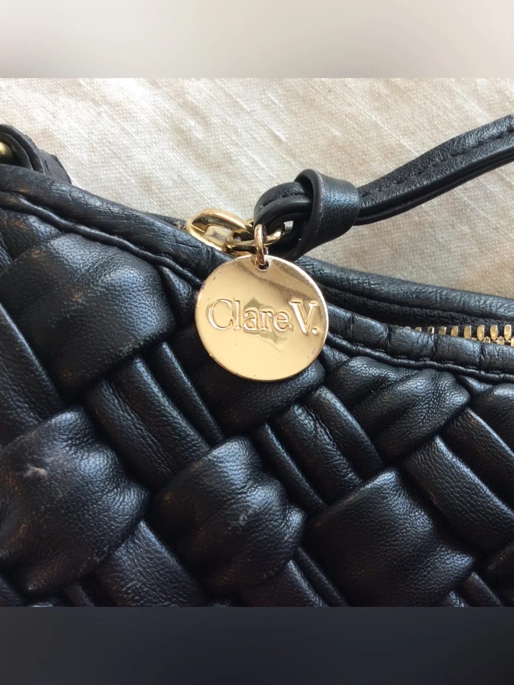 Clare V. Moyen Messenger Black Puffy Woven Leather Crossbody Bag
